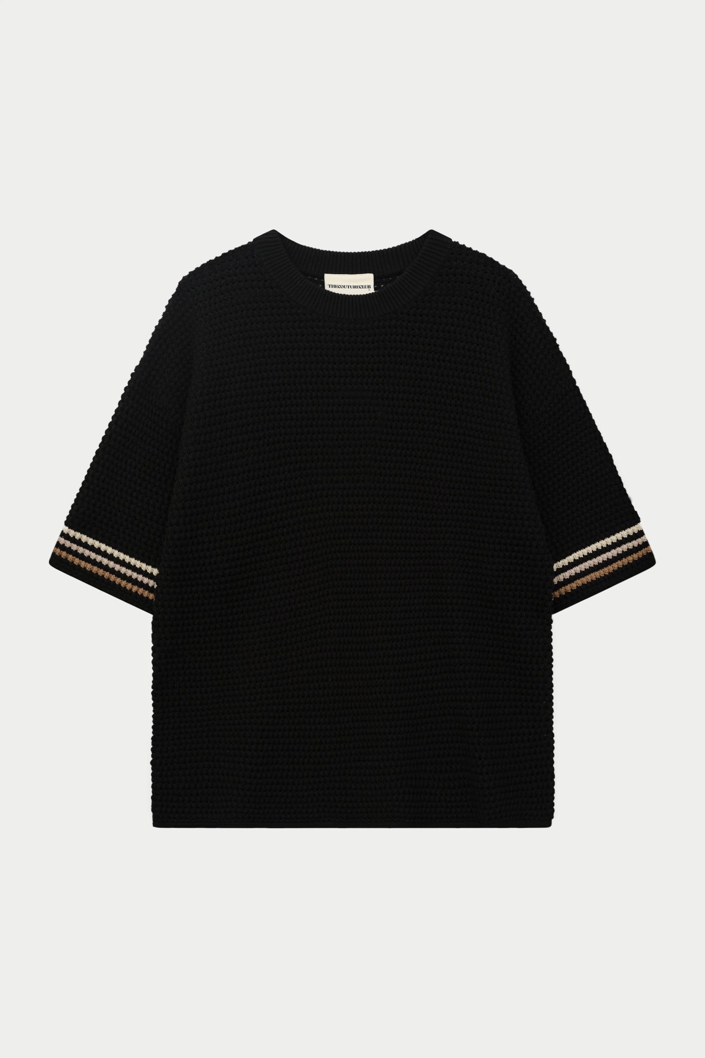 STRIPE CROCHET KNIT T-SHIRT BLACK
