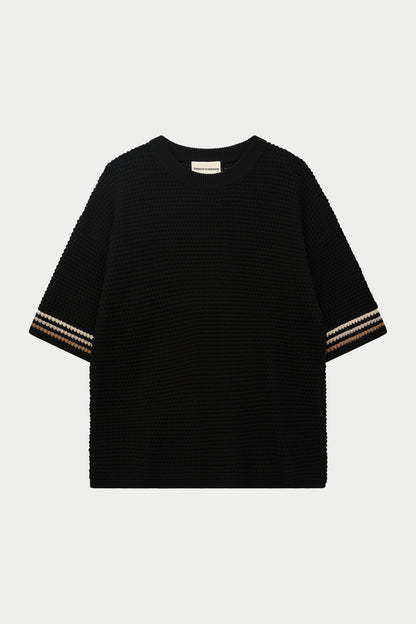 STRIPE CROCHET KNIT T-SHIRT BLACK