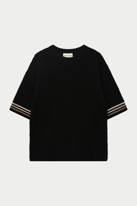 STRIPE CROCHET KNIT T-SHIRT BLACK
