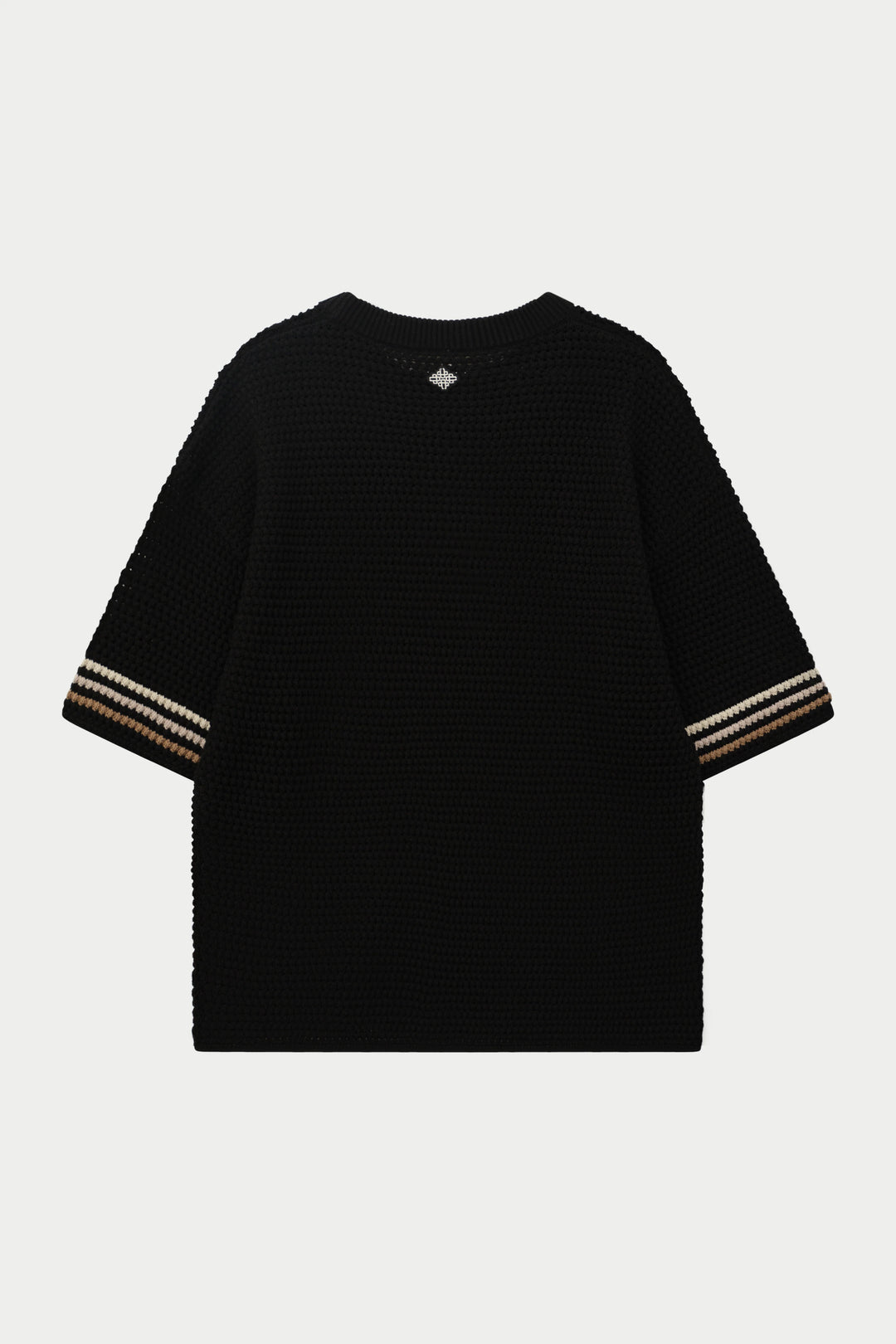 STRIPE CROCHET KNIT T-SHIRT BLACK