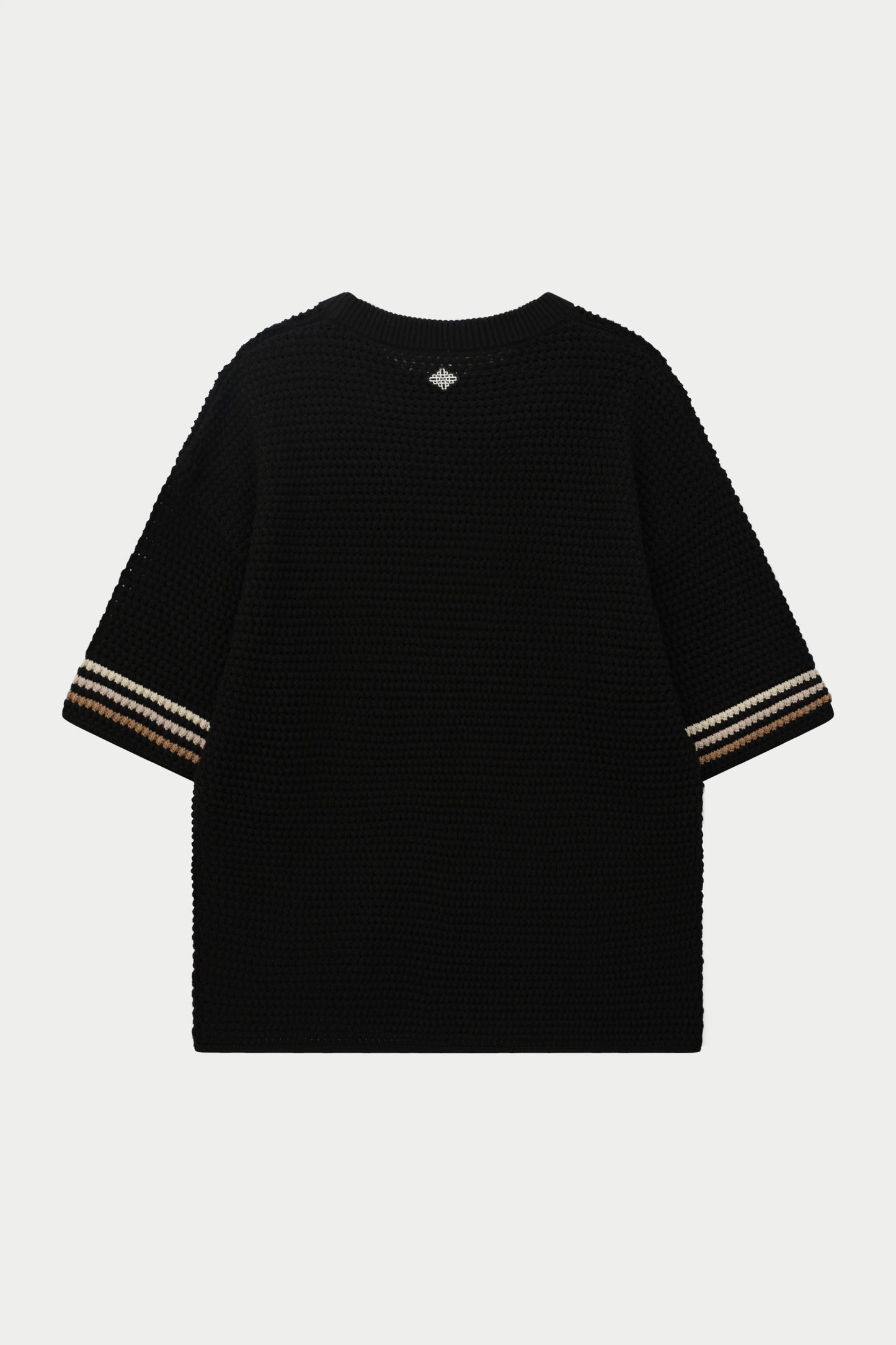 STRIPE CROCHET KNIT T-SHIRT BLACK