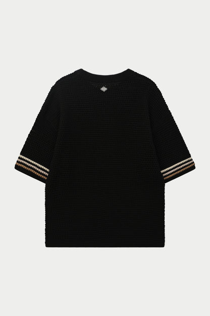STRIPE CROCHET KNIT T-SHIRT BLACK