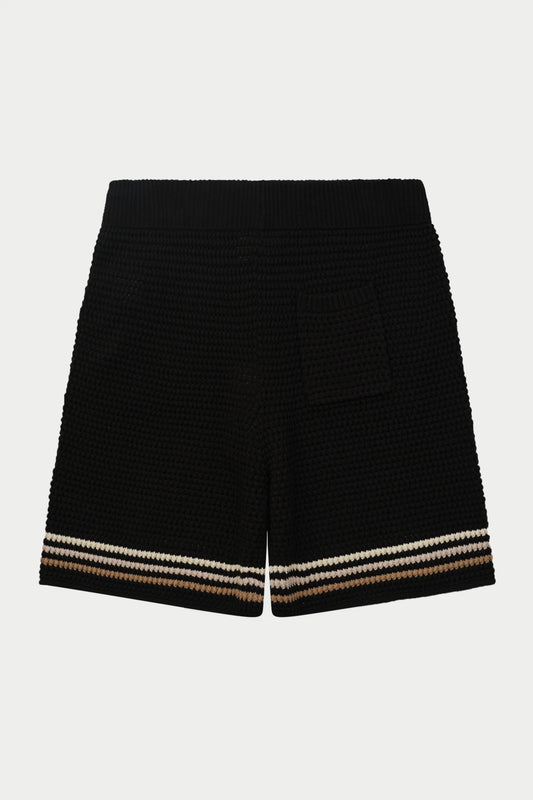 STRIPE CROCHET KNIT SHORTS BLACK