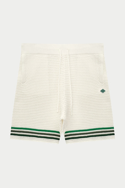 STRIPE CROCHET KNIT SHORTS WHITE