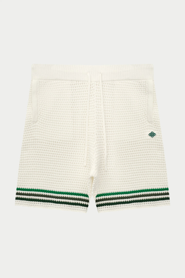 STRIPE CROCHET KNIT SHORTS WHITE
