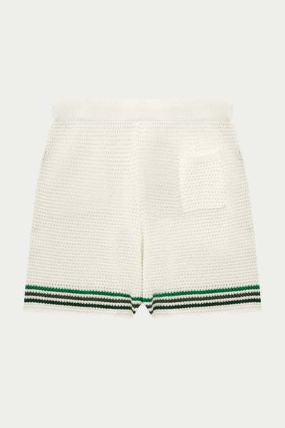 STRIPE CROCHET KNIT SHORTS WHITE