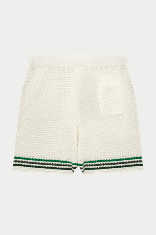 STRIPE CROCHET KNIT SHORTS WHITE