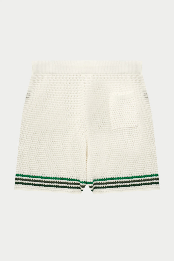 STRIPE CROCHET KNIT SHORTS WHITE