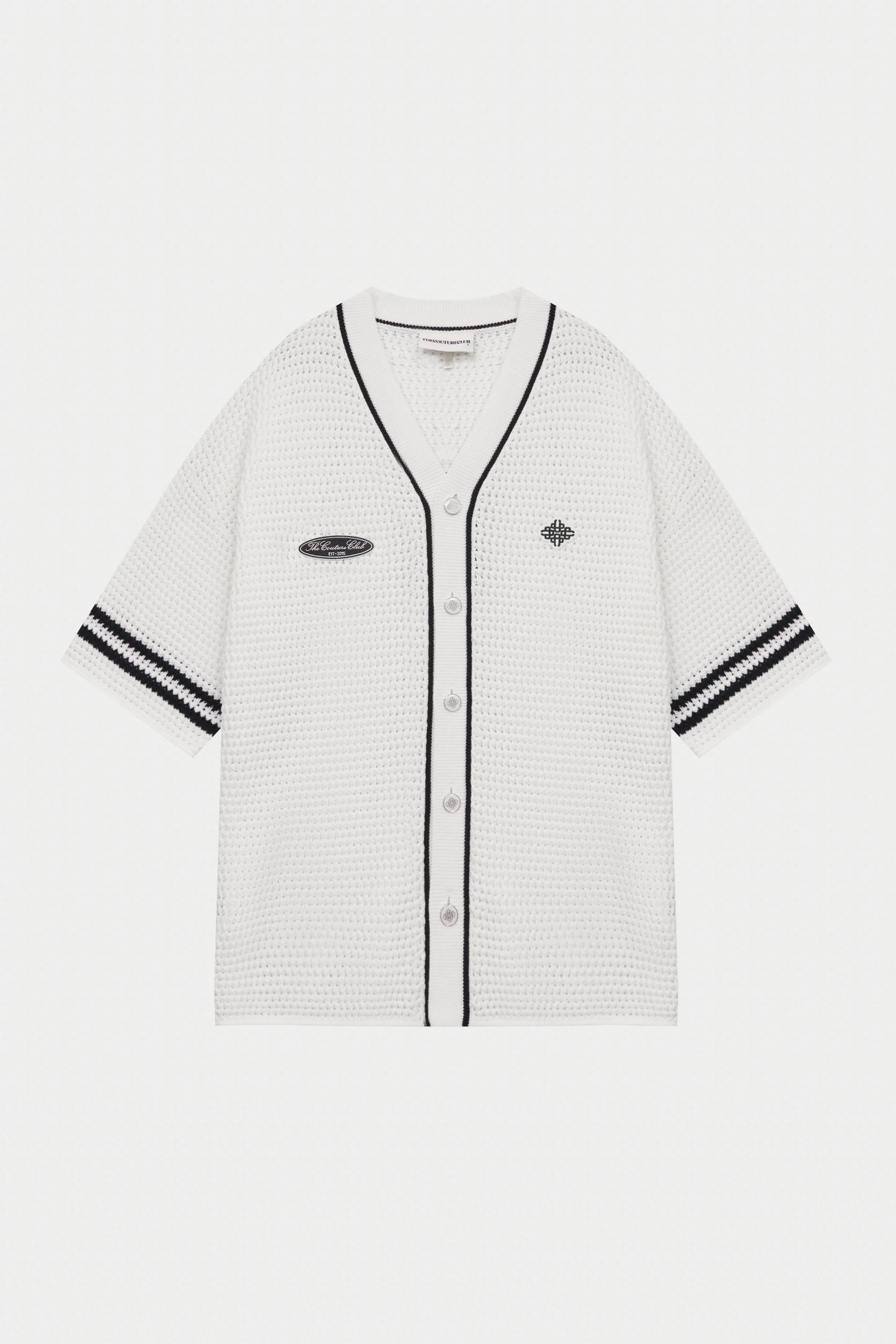 CROCHET KNITTED BASEBALL SHIRT WHITE