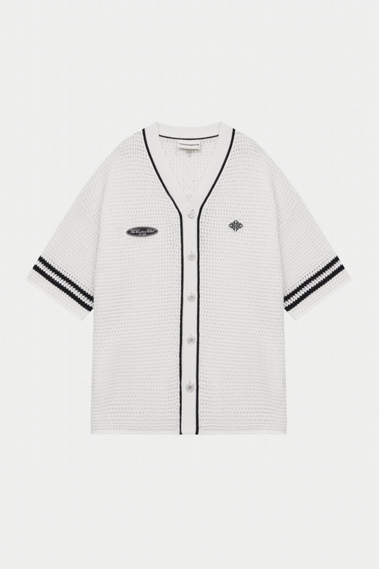 CROCHET KNITTED BASEBALL SHIRT WHITE