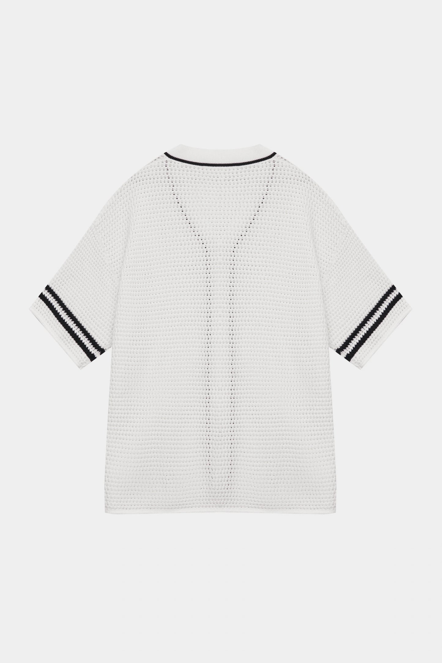 CROCHET KNITTED BASEBALL SHIRT WHITE