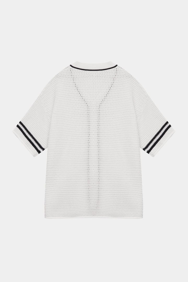 CROCHET KNITTED BASEBALL SHIRT WHITE