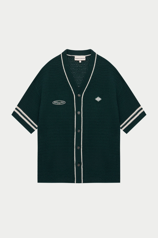 CROCHET KNITTED BASEBALL SHIRT GREEN