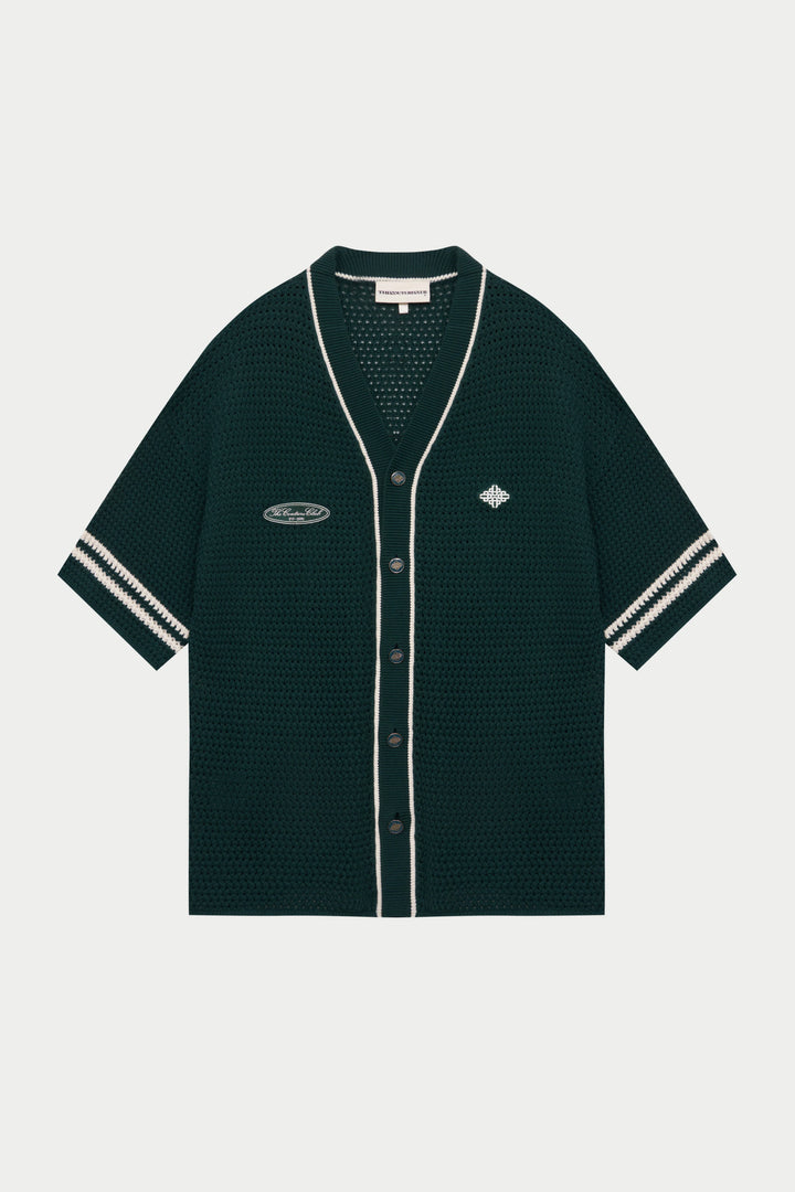 CROCHET KNITTED BASEBALL SHIRT GREEN