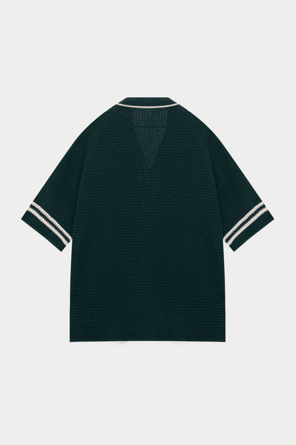 CROCHET KNITTED BASEBALL SHIRT GREEN