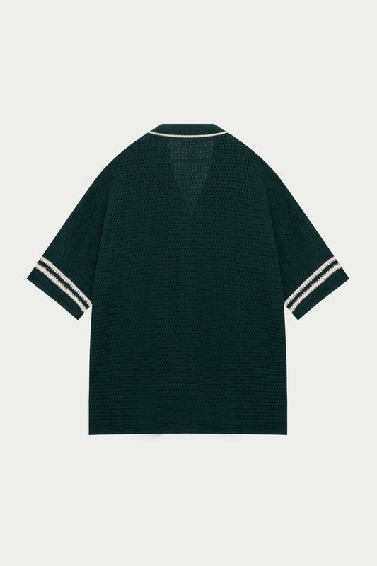 CROCHET KNITTED BASEBALL SHIRT GREEN
