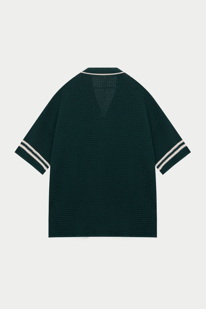 CROCHET KNITTED BASEBALL SHIRT GREEN