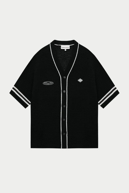 CROCHET KNITTED BASEBALL SHIRT BLACK