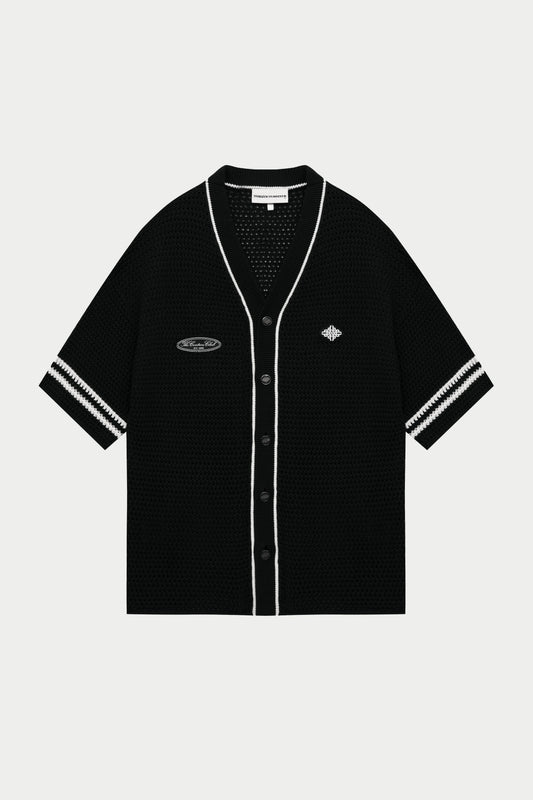 CROCHET KNITTED BASEBALL SHIRT BLACK