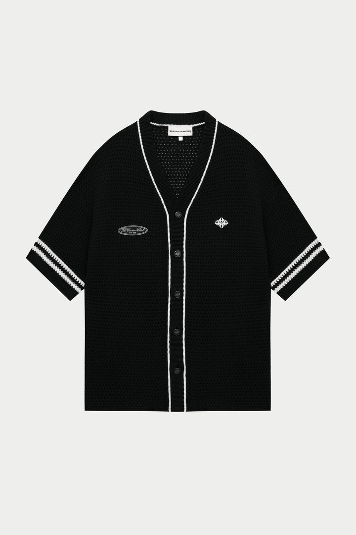 CROCHET KNITTED BASEBALL SHIRT BLACK