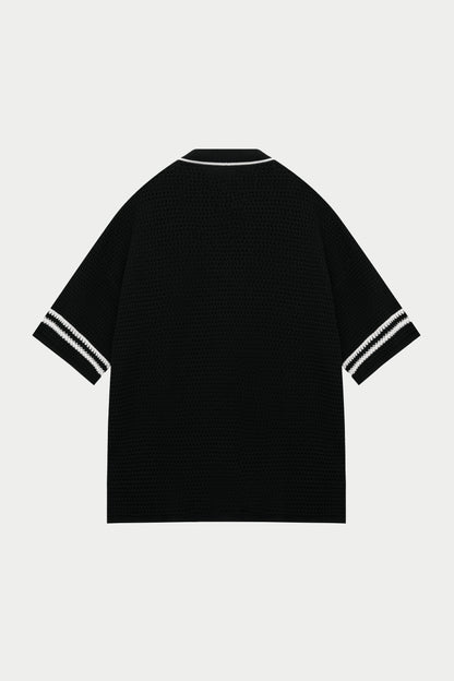CROCHET KNITTED BASEBALL SHIRT BLACK