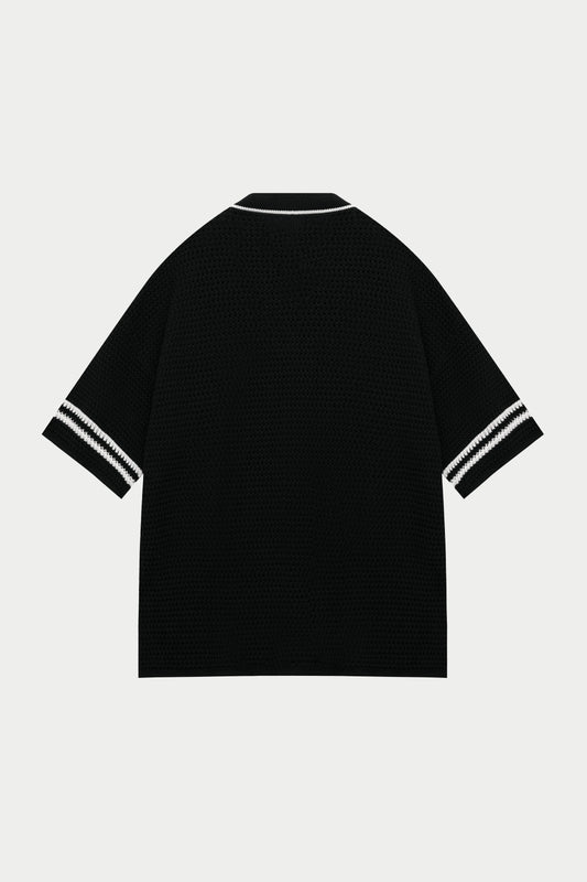 CROCHET KNITTED BASEBALL SHIRT BLACK