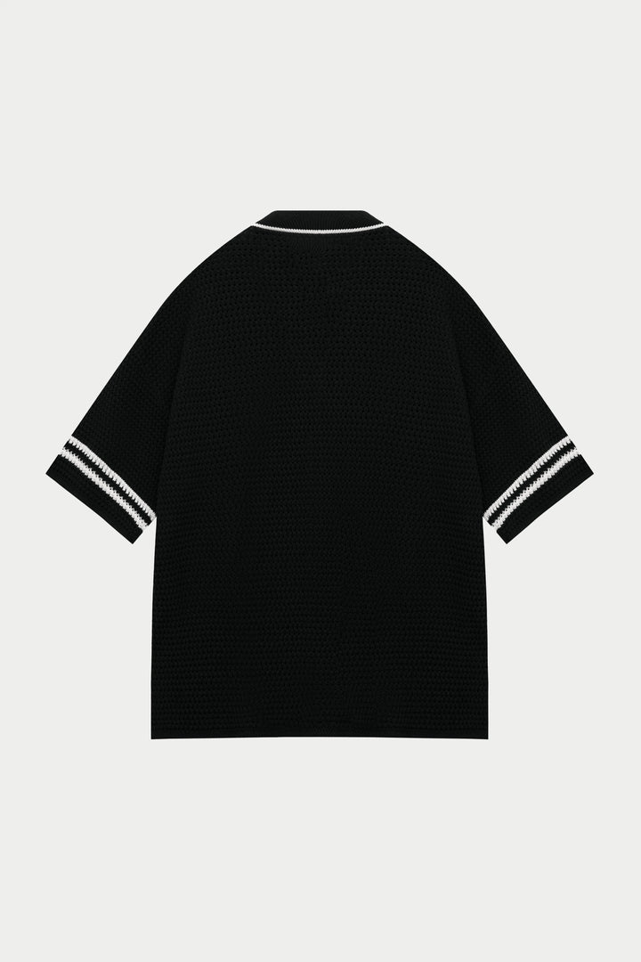CROCHET KNITTED BASEBALL SHIRT BLACK