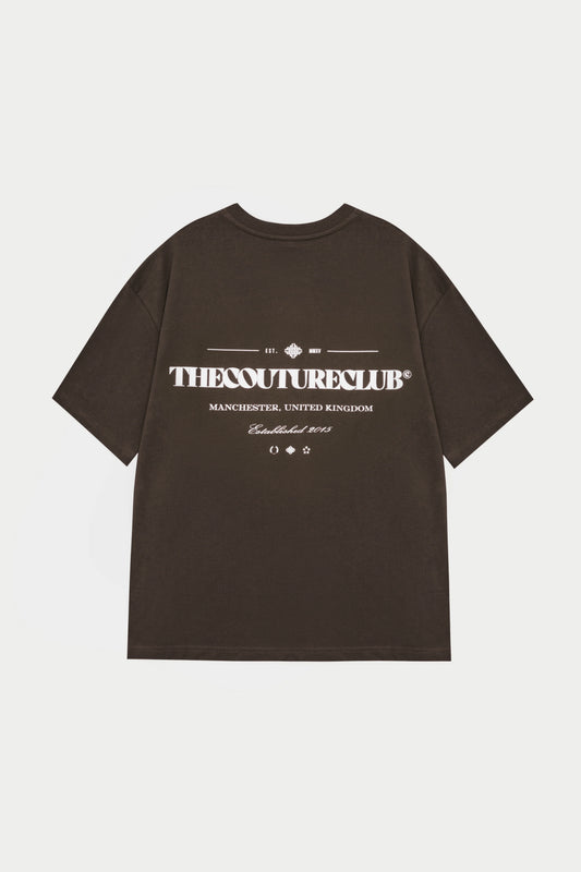COPYRIGHT MULTI GRAPHIC T-SHIRT BROWN