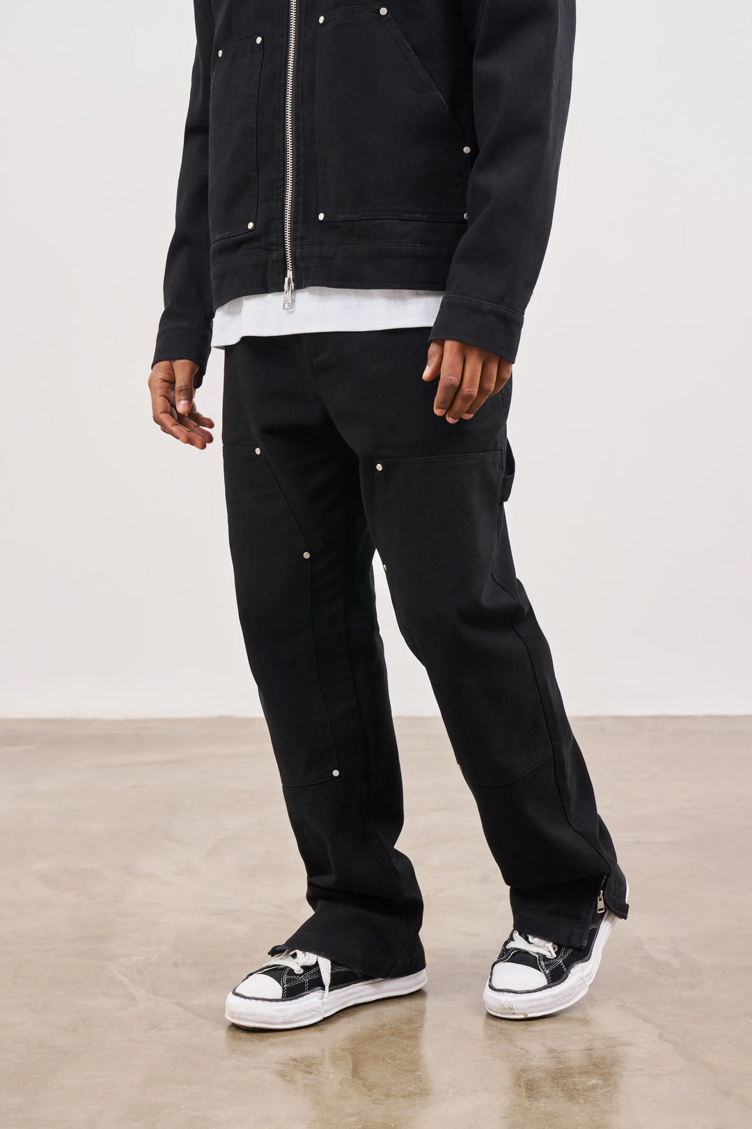 TWILL RIVET DETAIL CARPENTER PANT BLACK
