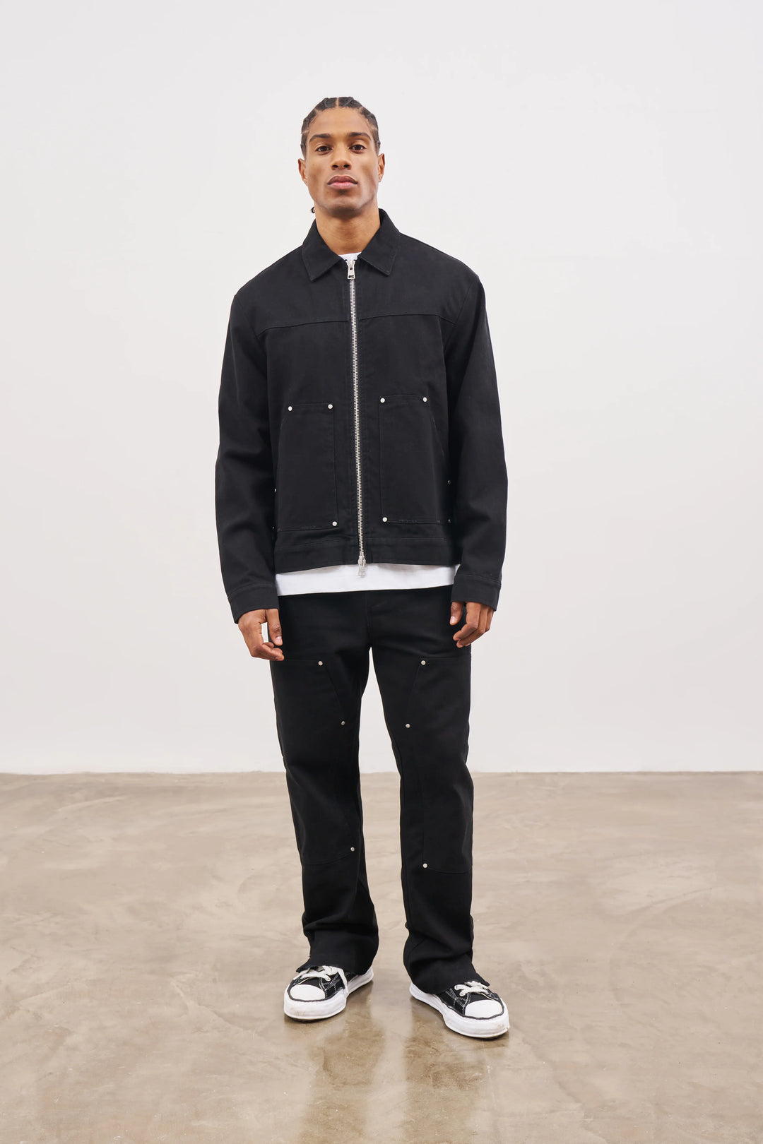 TWILL RIVET DETAIL CARPENTER PANT BLACK