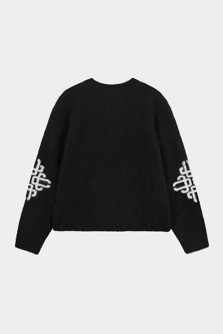 BRUSHED EMBLEM SLEEVE KNITTED CREW BLACK