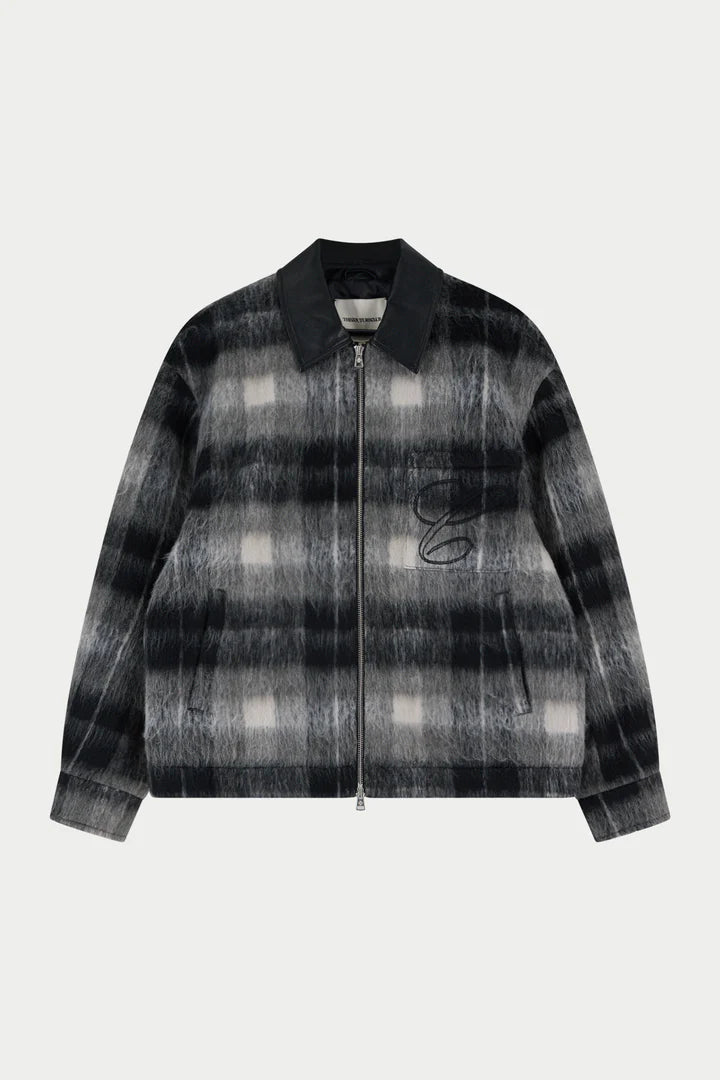 BRUSHED CHECK CONTRAST COLLAR JACKET
