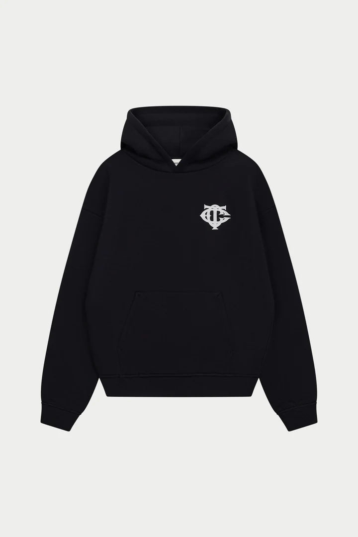 HEAVYWEIGHT MONOGRAM APPLIQUE EMBLEM HOODIE BLACK