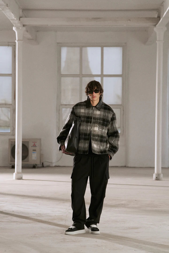 BRUSHED CHECK CONTRAST COLLAR JACKET