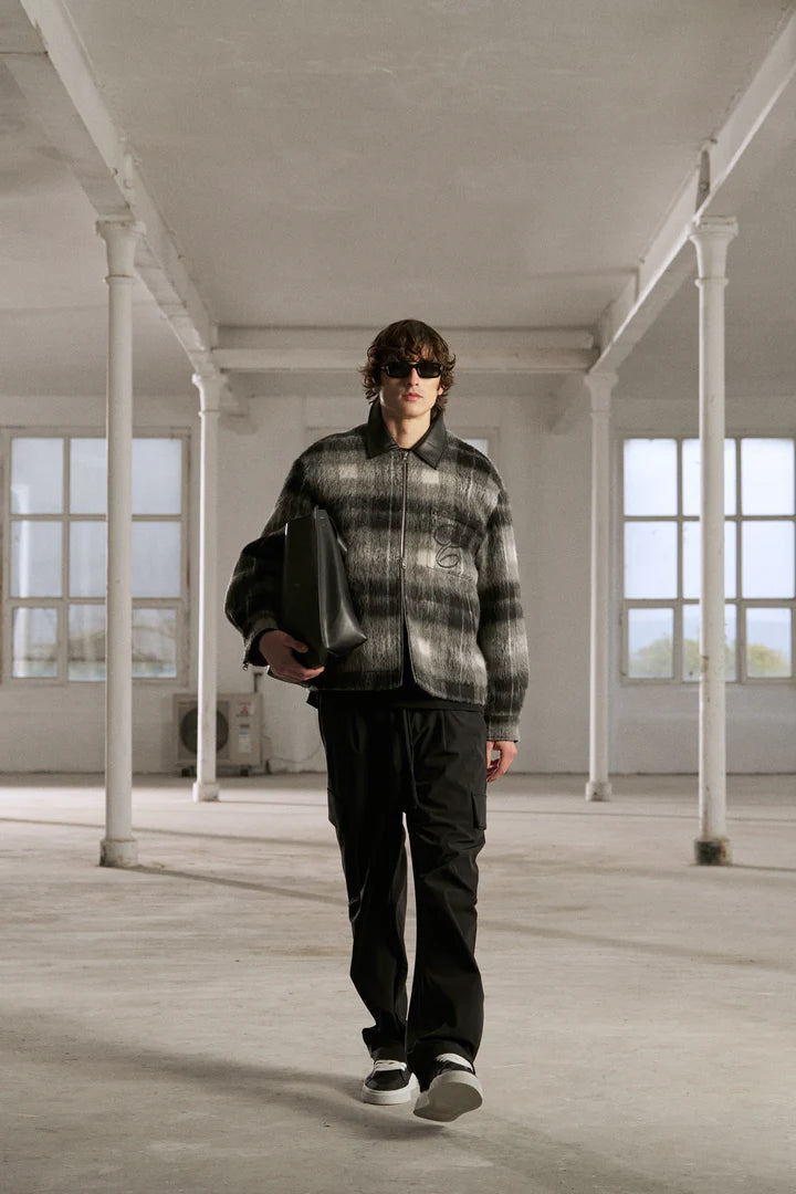BRUSHED CHECK CONTRAST COLLAR JACKET