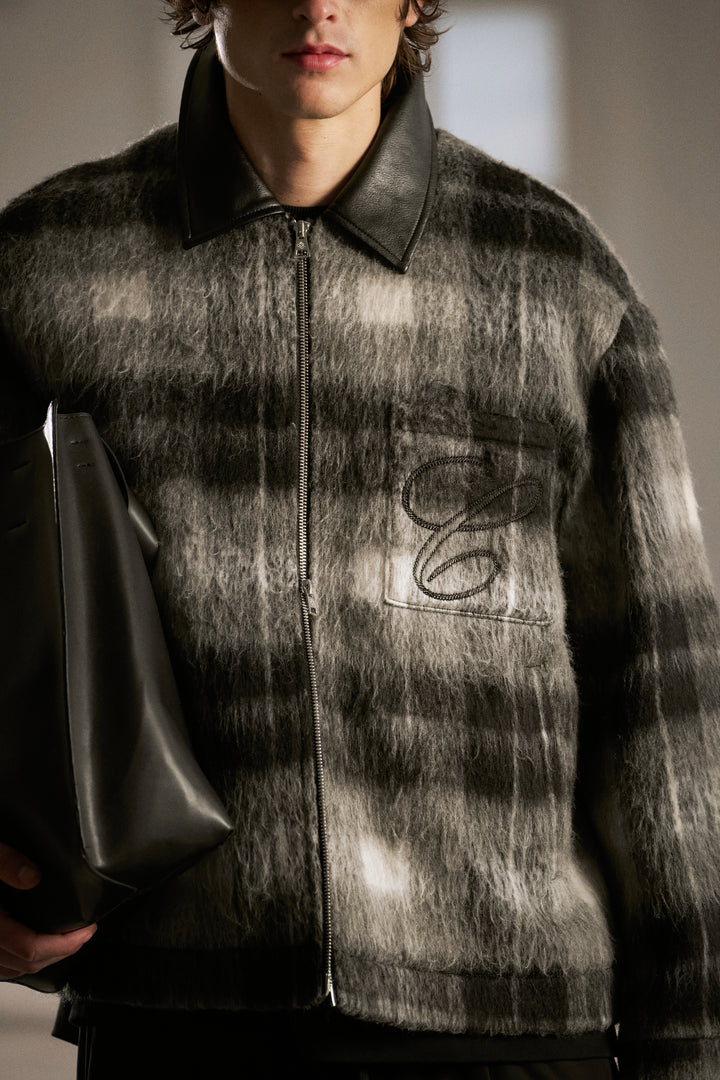 BRUSHED CHECK CONTRAST COLLAR JACKET