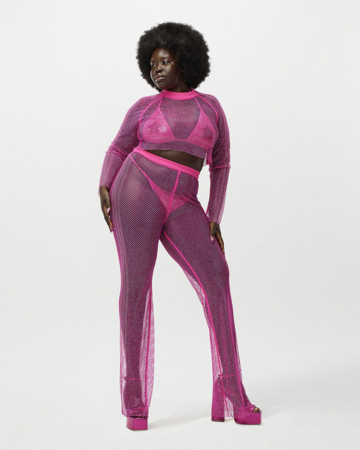 ADIDAS WOMEN'S CRYSTAL MESH PANTS X IVY PARK SHOCK PINK - מכנס רשת אדידס איבי פארק ורוד פוקסיה לנשים - תמונה 5