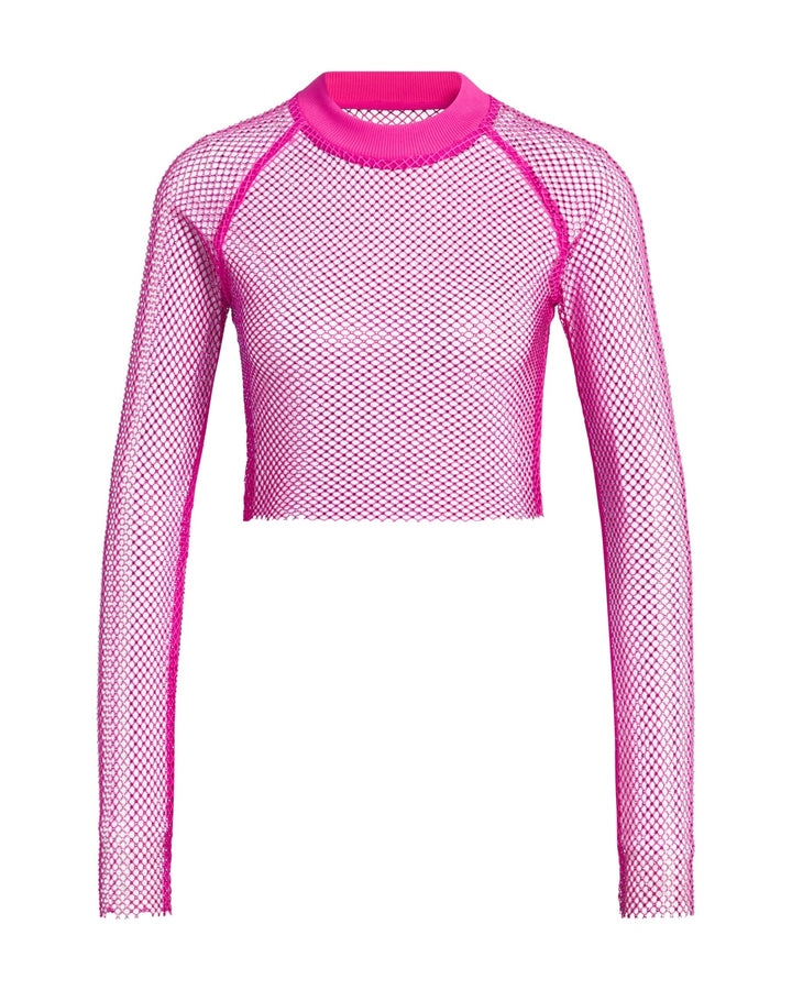 ADIDAS WOMEN'S CRYSTAL MESH TOP X IVY PARK SHOCK PINK - חולצת רשת אדידס איבי פארק ורוד פוקסיה לנשים - תמונה 1