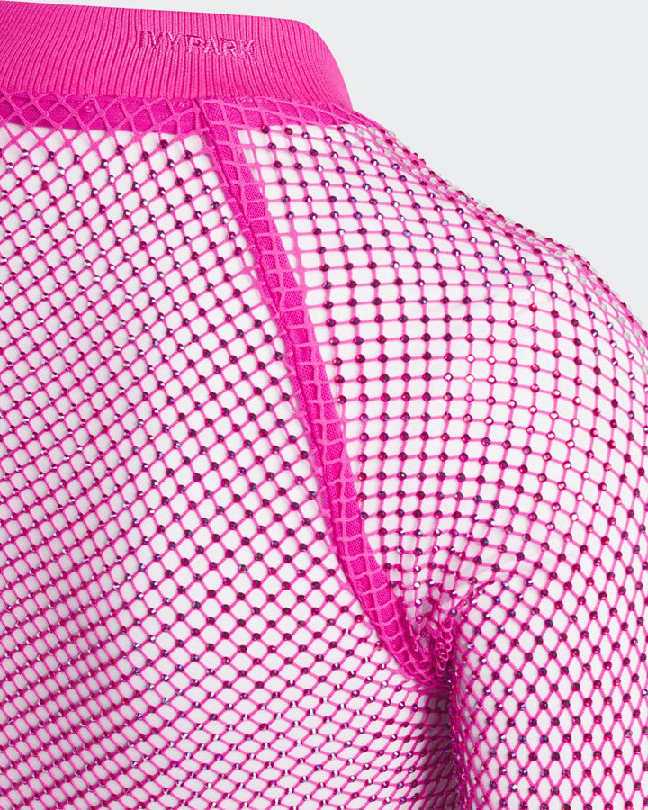 ADIDAS WOMEN'S CRYSTAL MESH TOP X IVY PARK SHOCK PINK - חולצת רשת אדידס איבי פארק ורוד פוקסיה לנשים - תמונה 3