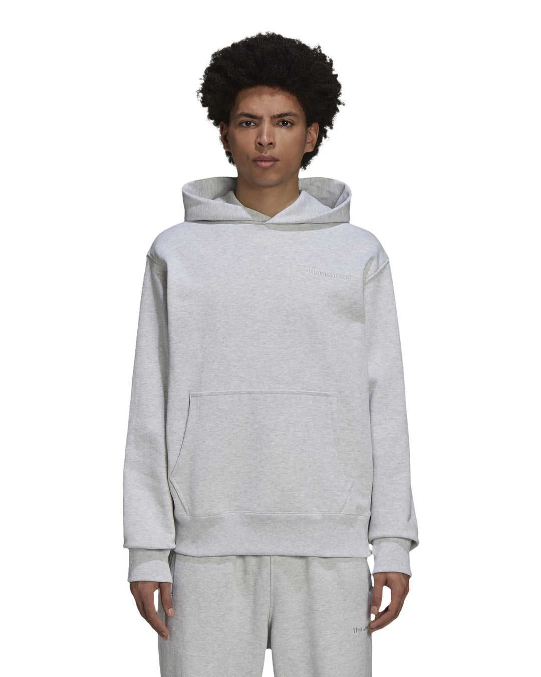 ADIDAS UNISEX BASICS HOODIE X PHARRELL WILLIAMS LIGHT GREY HEATHER - קפוצ׳ון אדידס פארל וויליאמס אפור בהיר מלאנז׳ יוניסקס - תמונה 5