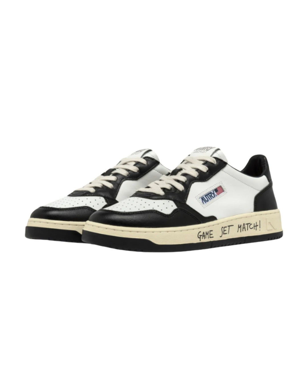 AUTRY MEN'S MEDALIST LOW GAME SET MATCH LEATHER WHITE BLACK - סניקרס אוטרי מדליסט גיים סט מאץ׳ עור לבן שחור לגברים - תמונה 2