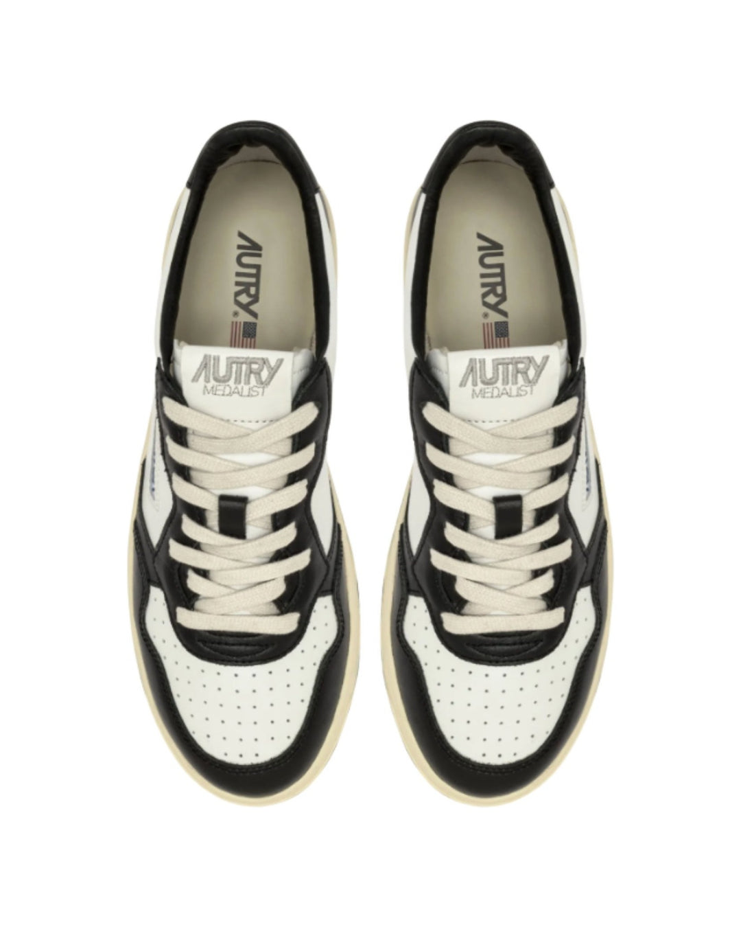 AUTRY MEN'S MEDALIST LOW GAME SET MATCH LEATHER WHITE BLACK - סניקרס אוטרי מדליסט גיים סט מאץ׳ עור לבן שחור לגברים - תמונה 4