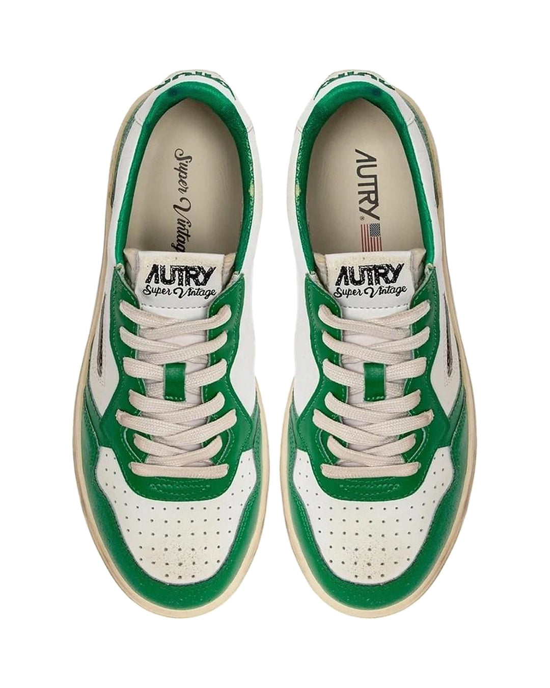 AUTRY MEN'S MEDALIST LOW SUPER VINTAGE WHITE GREEN סניקרס אוטרי מדליסט סופר וינטג׳ לבן ירוק לגברים