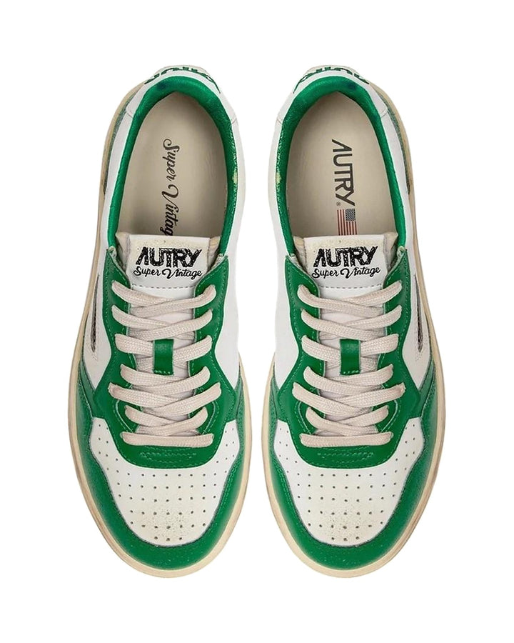 AUTRY MEN'S MEDALIST LOW SUPER VINTAGE WHITE GREEN סניקרס אוטרי מדליסט סופר וינטג׳ לבן ירוק לגברים