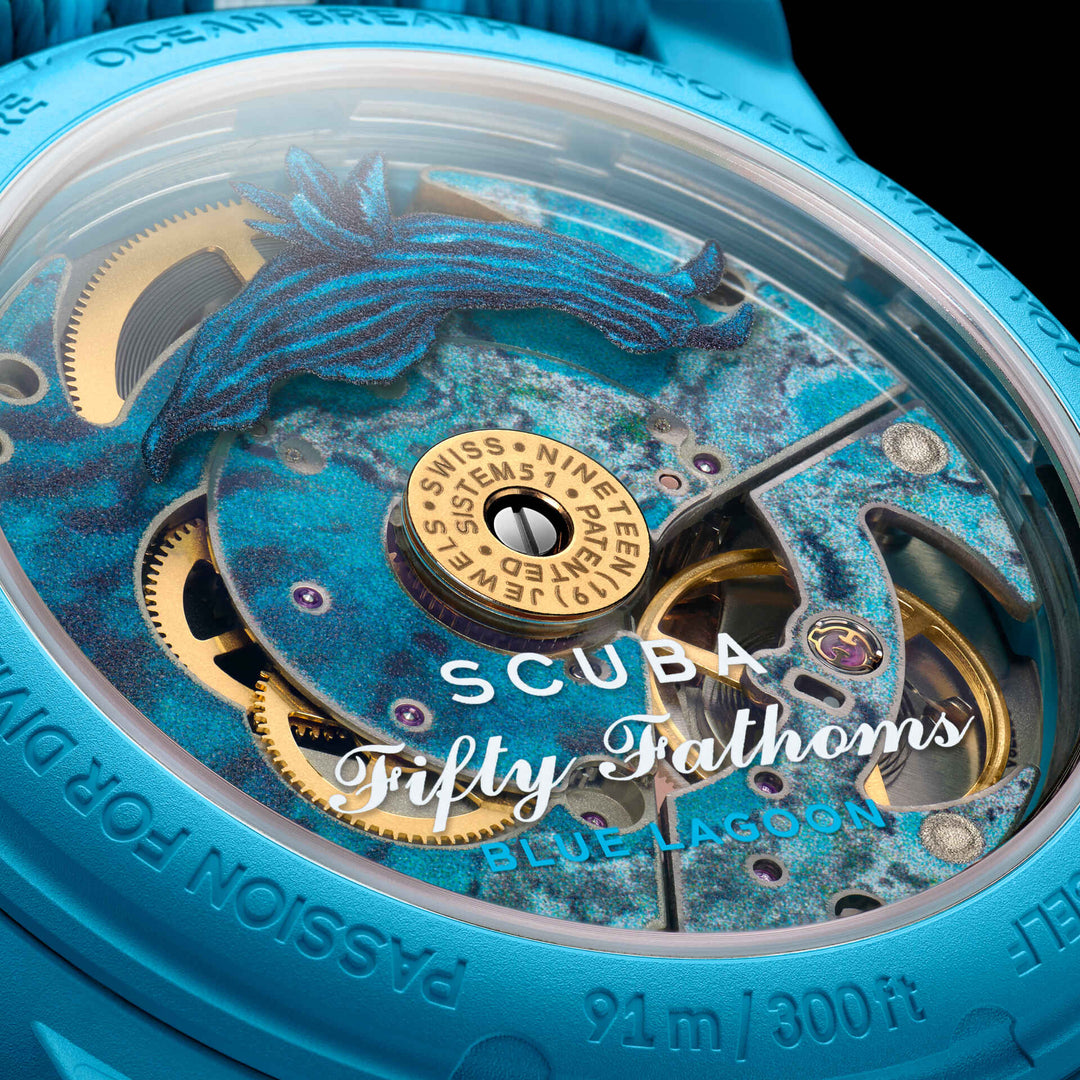 Blancpain x Swatch Scuba Fifty Fathoms Blue Lagoon SO35L400 - שעון צלילה בלנפן סווטש בלו לגון - תמונה 7