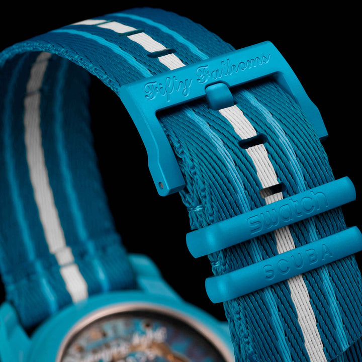 Blancpain x Swatch Scuba Fifty Fathoms Blue Lagoon SO35L400 - שעון צלילה בלנפן סווטש בלו לגון - תמונה 8