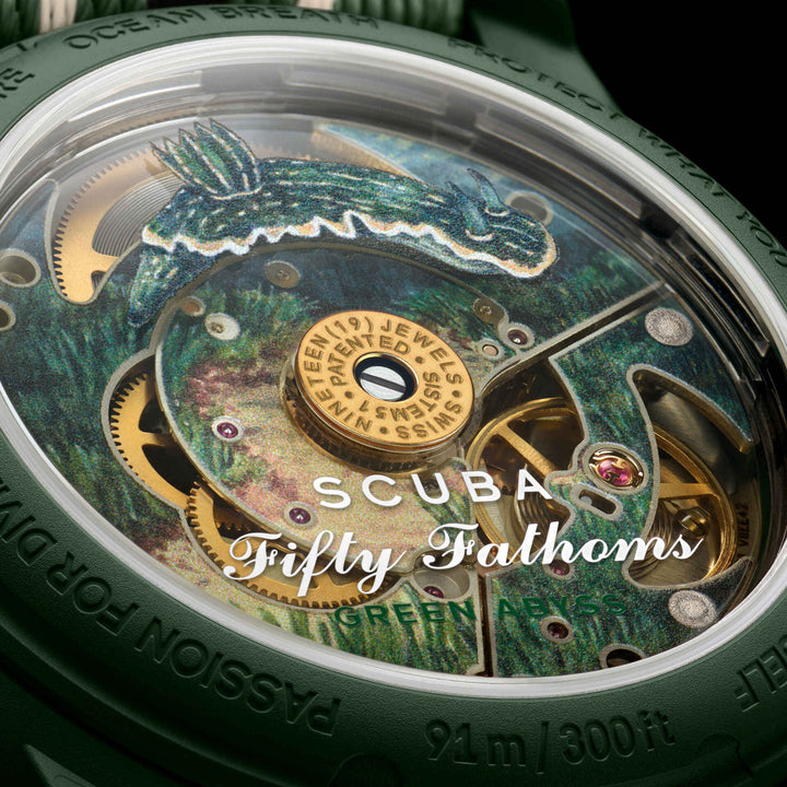 Blancpain x Swatch Scuba Fifty Fathoms Green Abyss SO35G100 - שעון צלילה בלנפן סווטש גרין אביס - תמונה 8