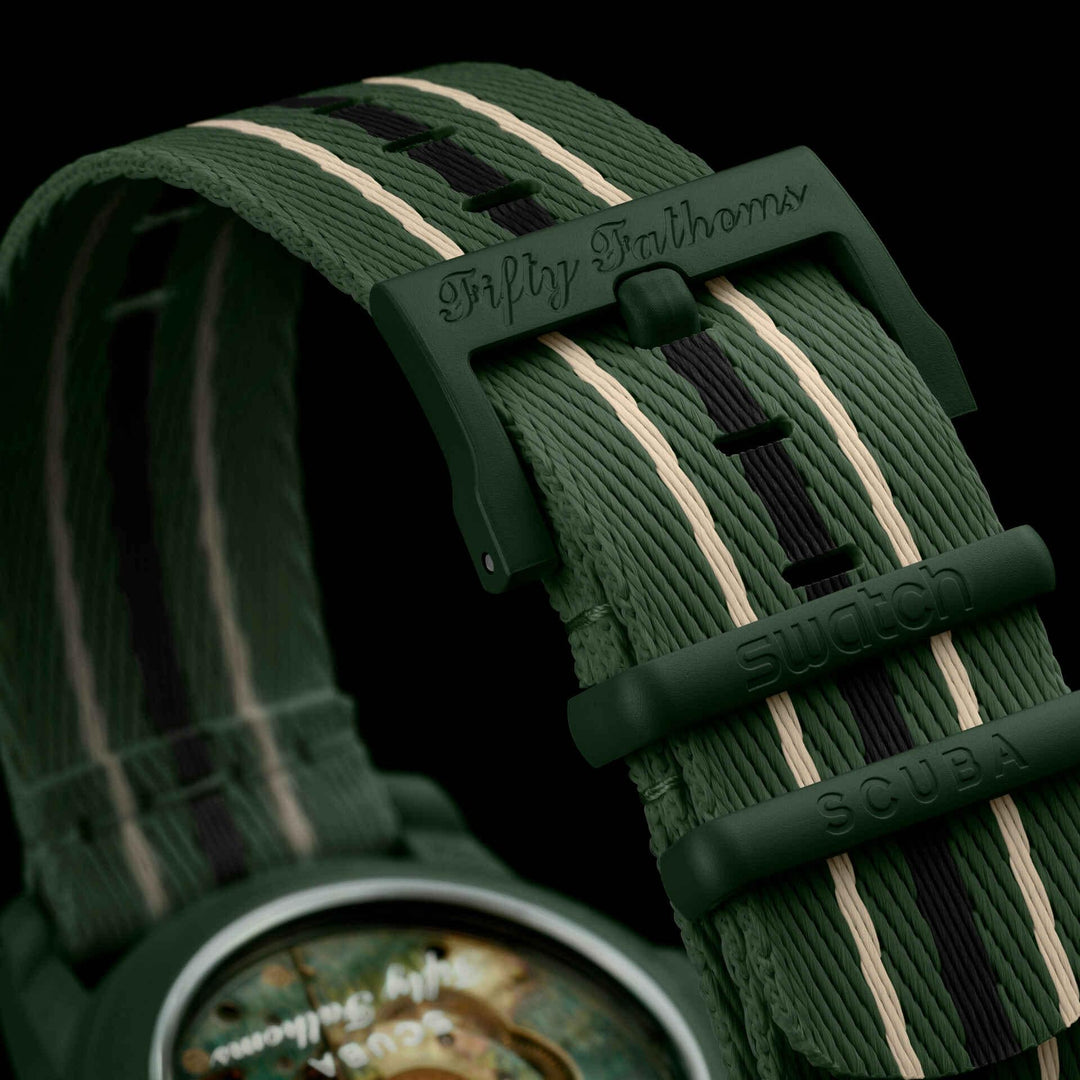 Blancpain x Swatch Scuba Fifty Fathoms Green Abyss SO35G100 - שעון צלילה בלנפן סווטש גרין אביס - תמונה 9