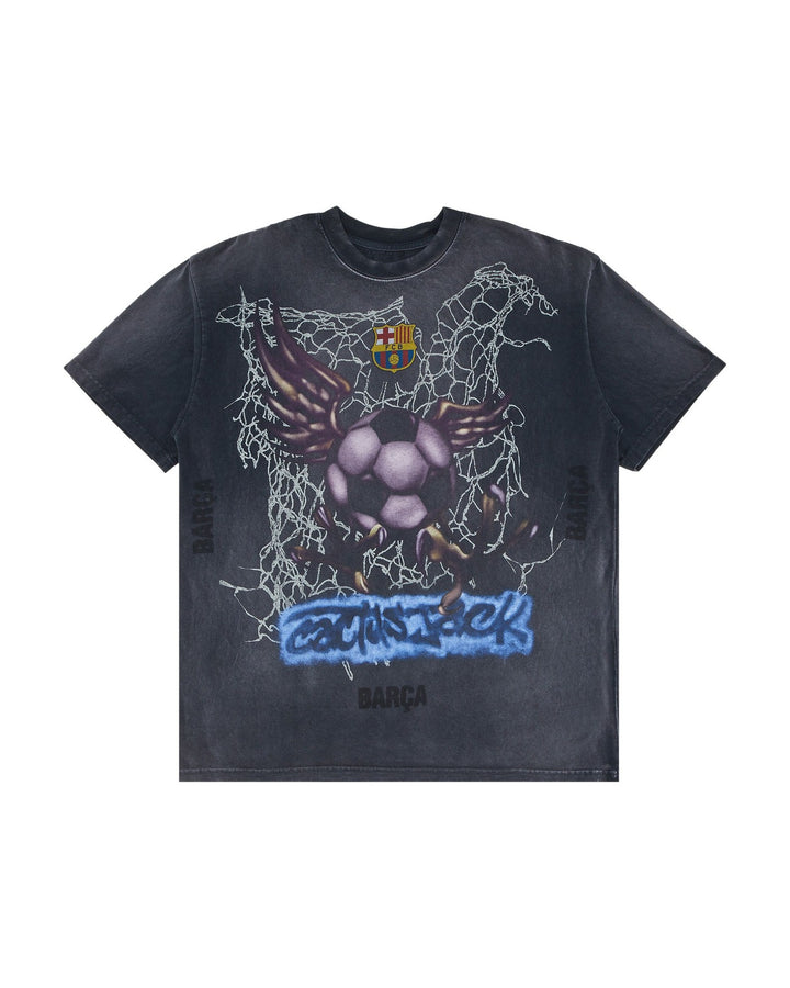 CACTUS JACK BY TRAVIS SCOTT FC BARCELONA WASHED SPRAY LOGO TEE - חזית