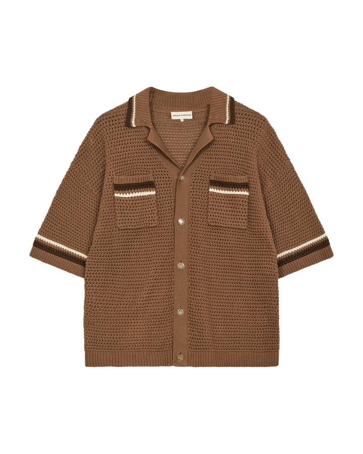 CROCHET KNITTED STRIPE SHIRT BROWN